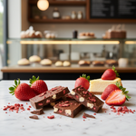 Shockin’ Good Strawberry Cheesecake Bark – bright patisserie lifestyle scene
