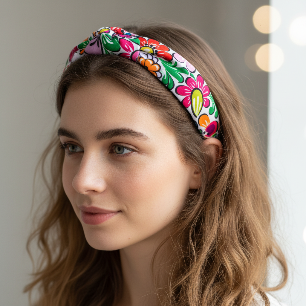 Folkstar Opole folk headband worn by a young woman in a natural hairstyle