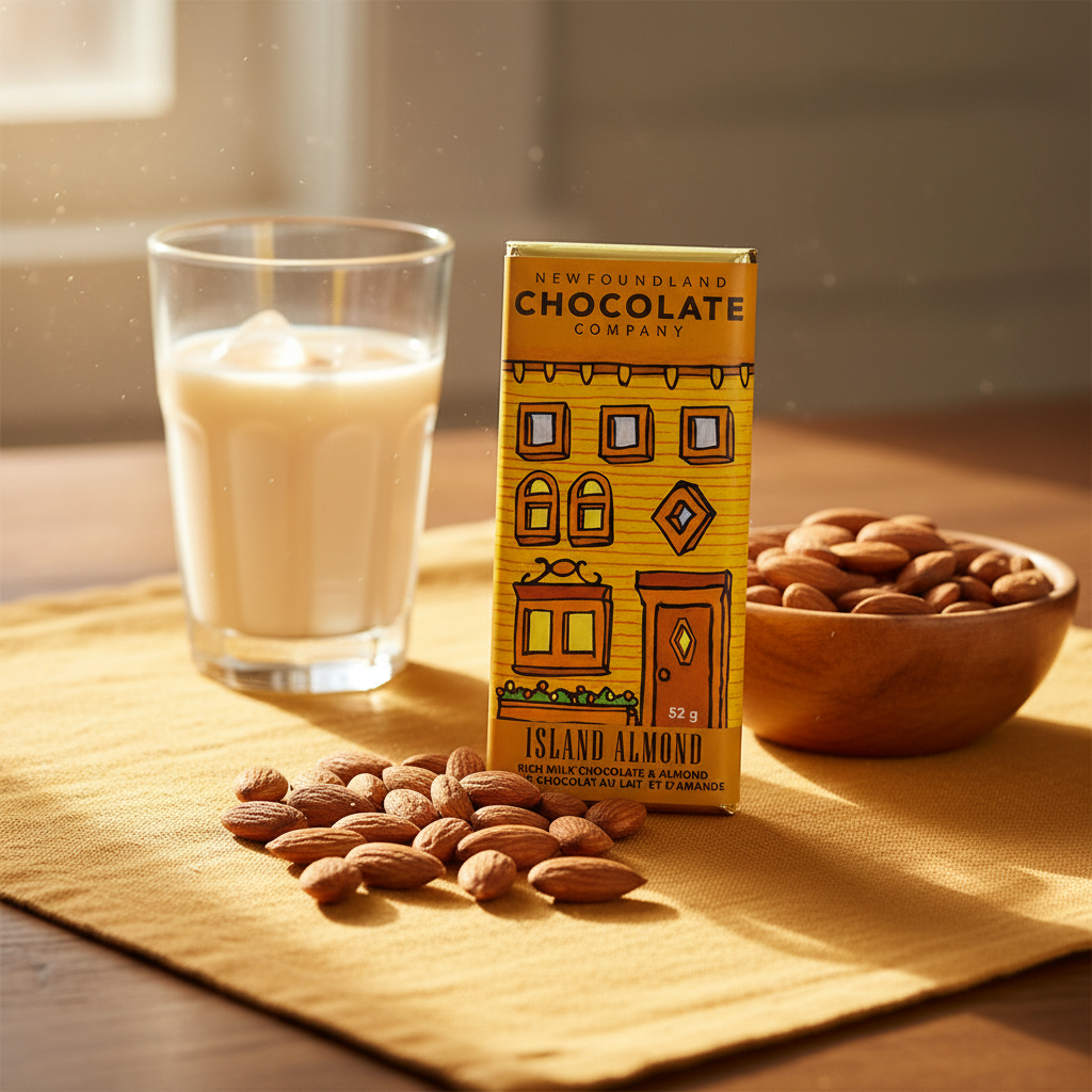 Newfoundland Chocolate Company Island Almond – golden breakfast lifestyle scene