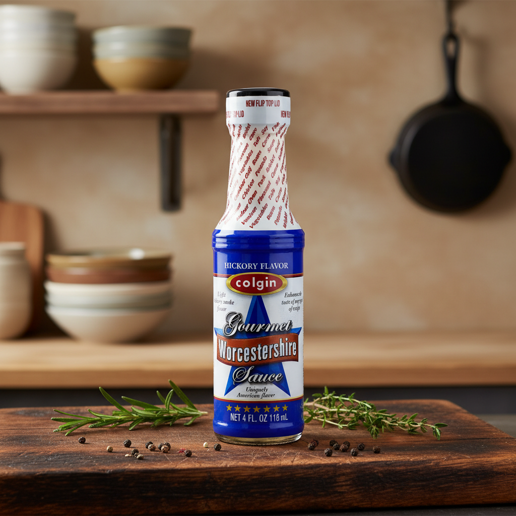 Colgin Gourmet Worcestershire Sauce bottle with premium background