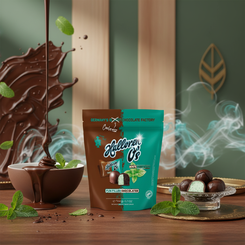 Halloren Mint Chocolate with elegant background