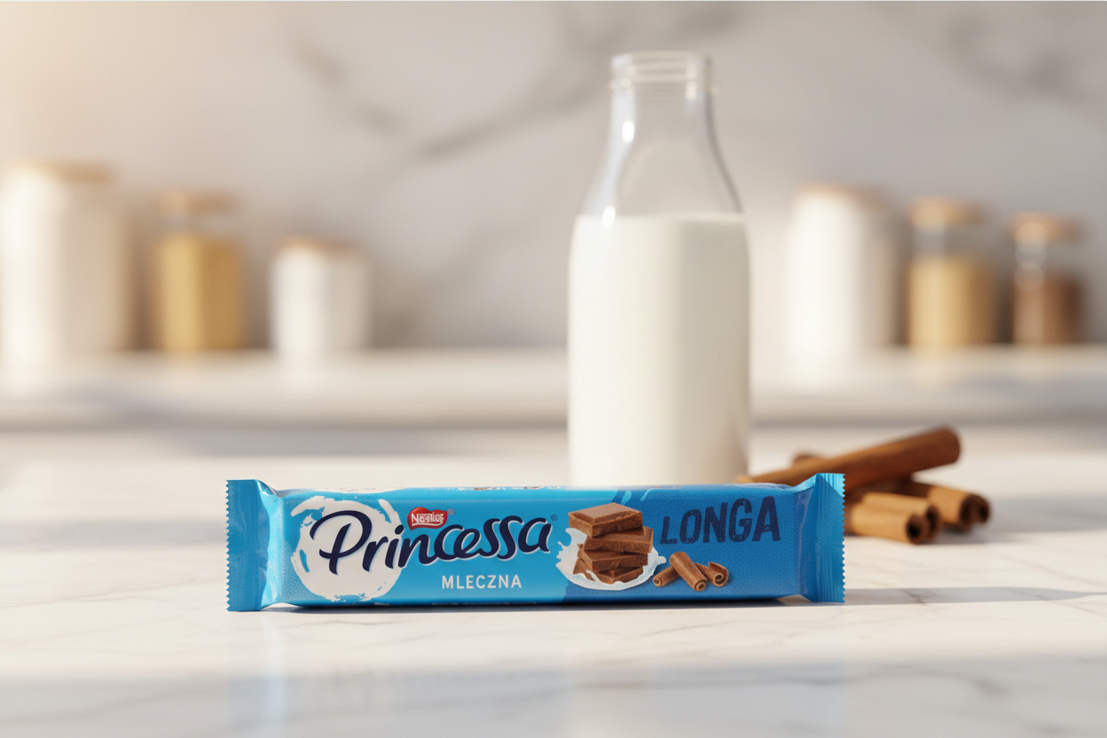 Princessa Longa milk chocolate wafer bar with milk and cinnamon