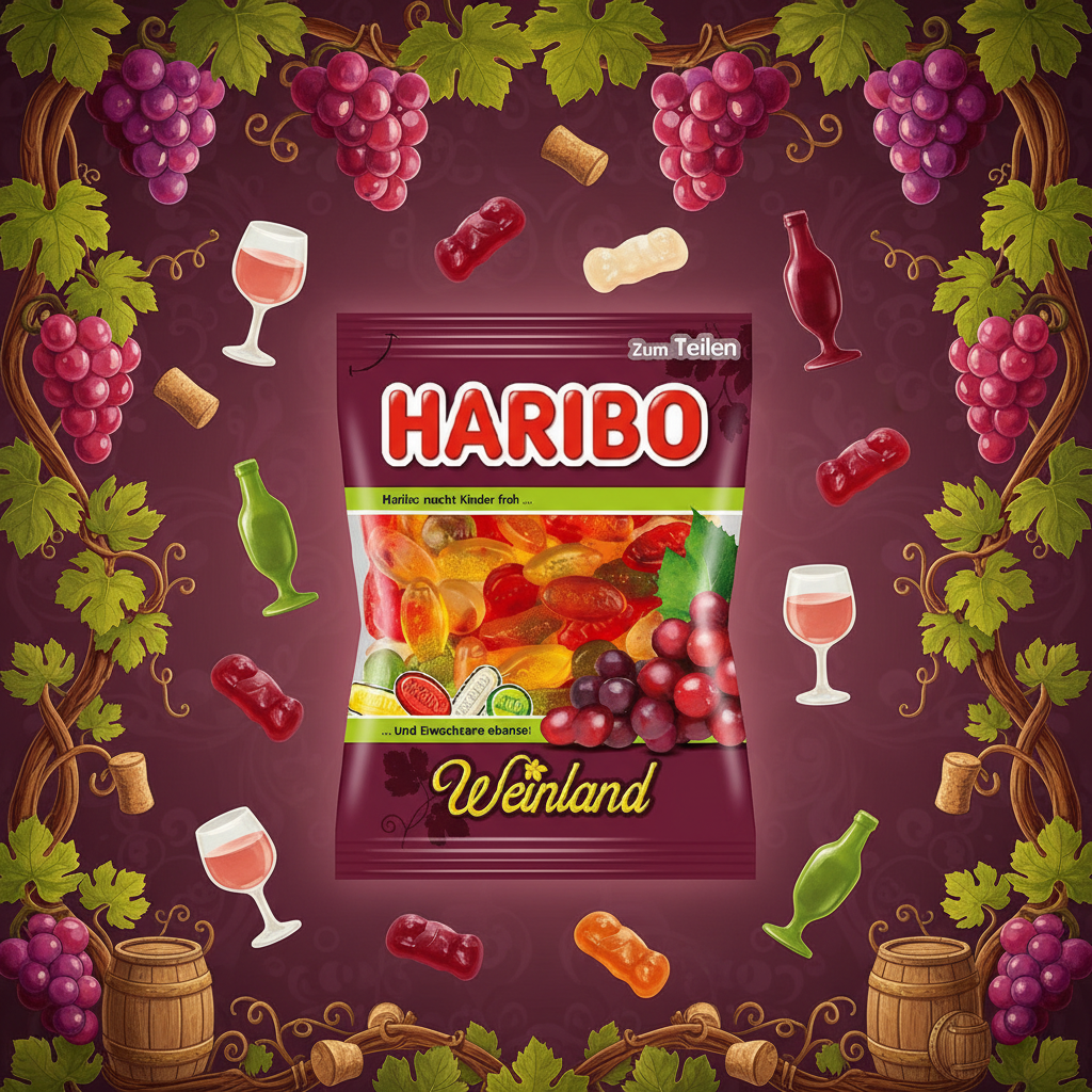 Haribo Weinland with wine country background