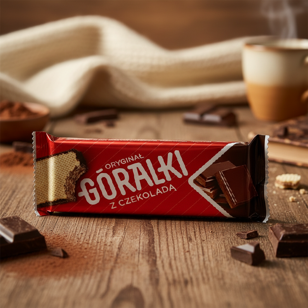 Goralki Chocolate Wafer with realistic chocolate lover's background