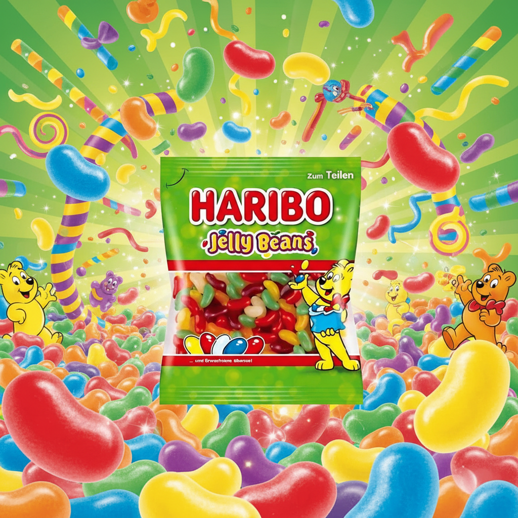 Haribo Jelly Beans with colorful background