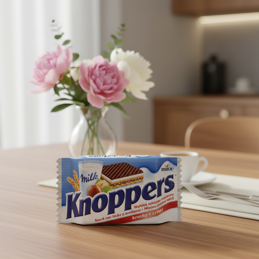 Knoppers Original Wafer Snack with sophisticated background