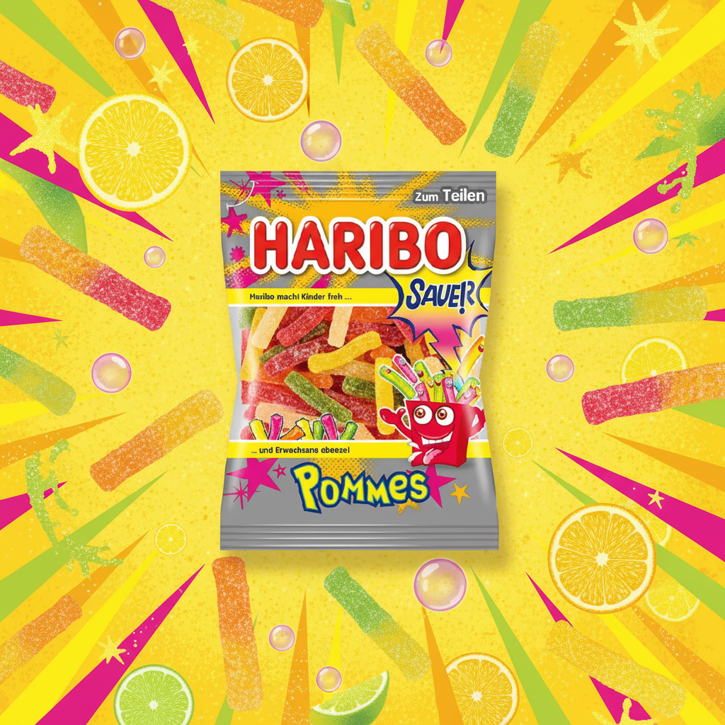 Haribo Saure Pommes with zesty background