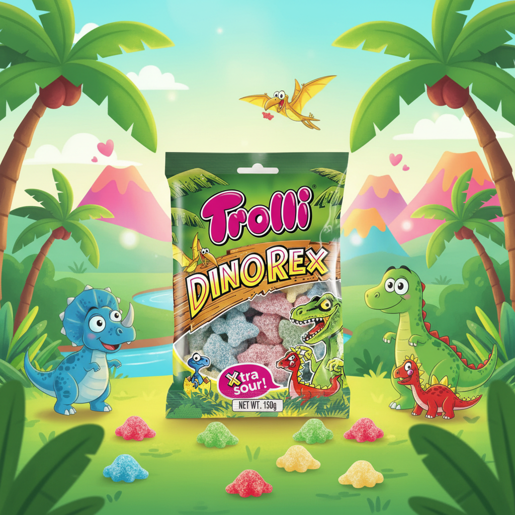 Trolli Dino Rex with prehistoric background