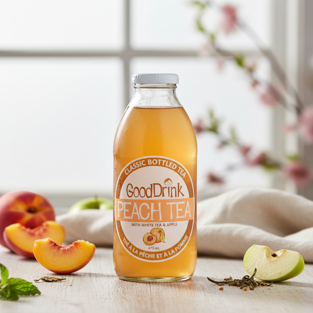 Good Drink Peach Tea with Apple bottle with premium background