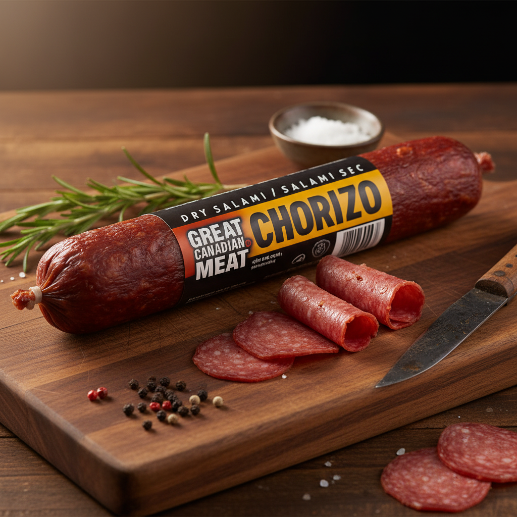 Great Canadian Meat Chorizo Dry Salami with premium background