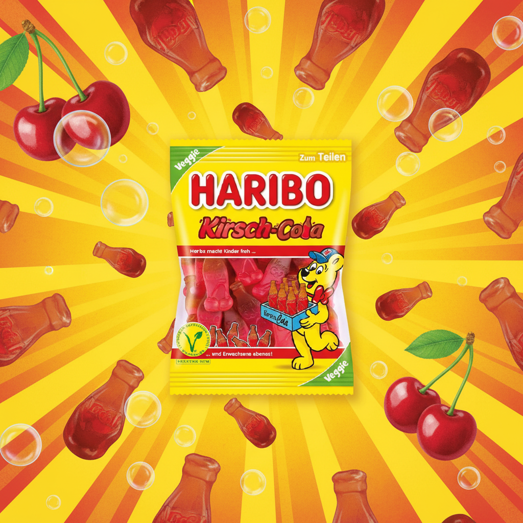 Haribo Kirsch-Cola with vibrant background