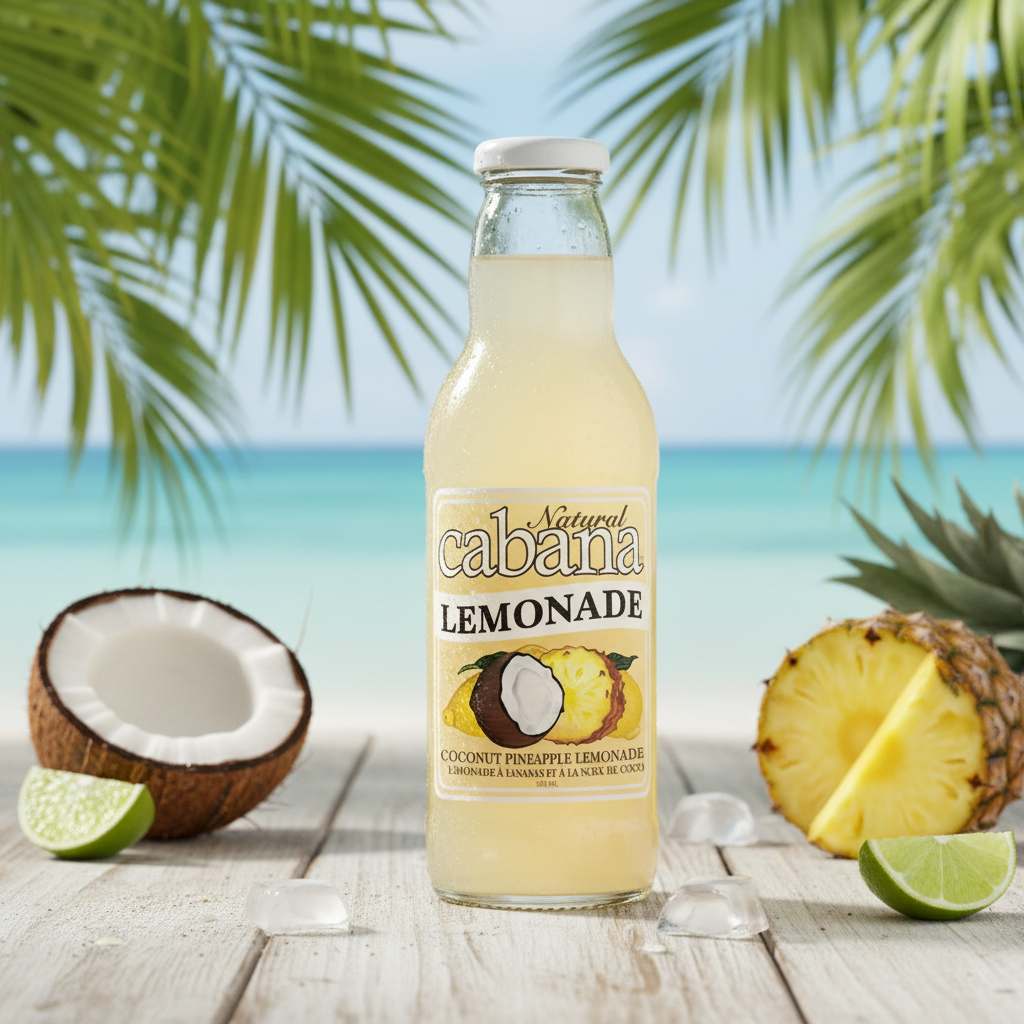Natural Cabana Coconut Pineapple Lemonade bottle with premium background