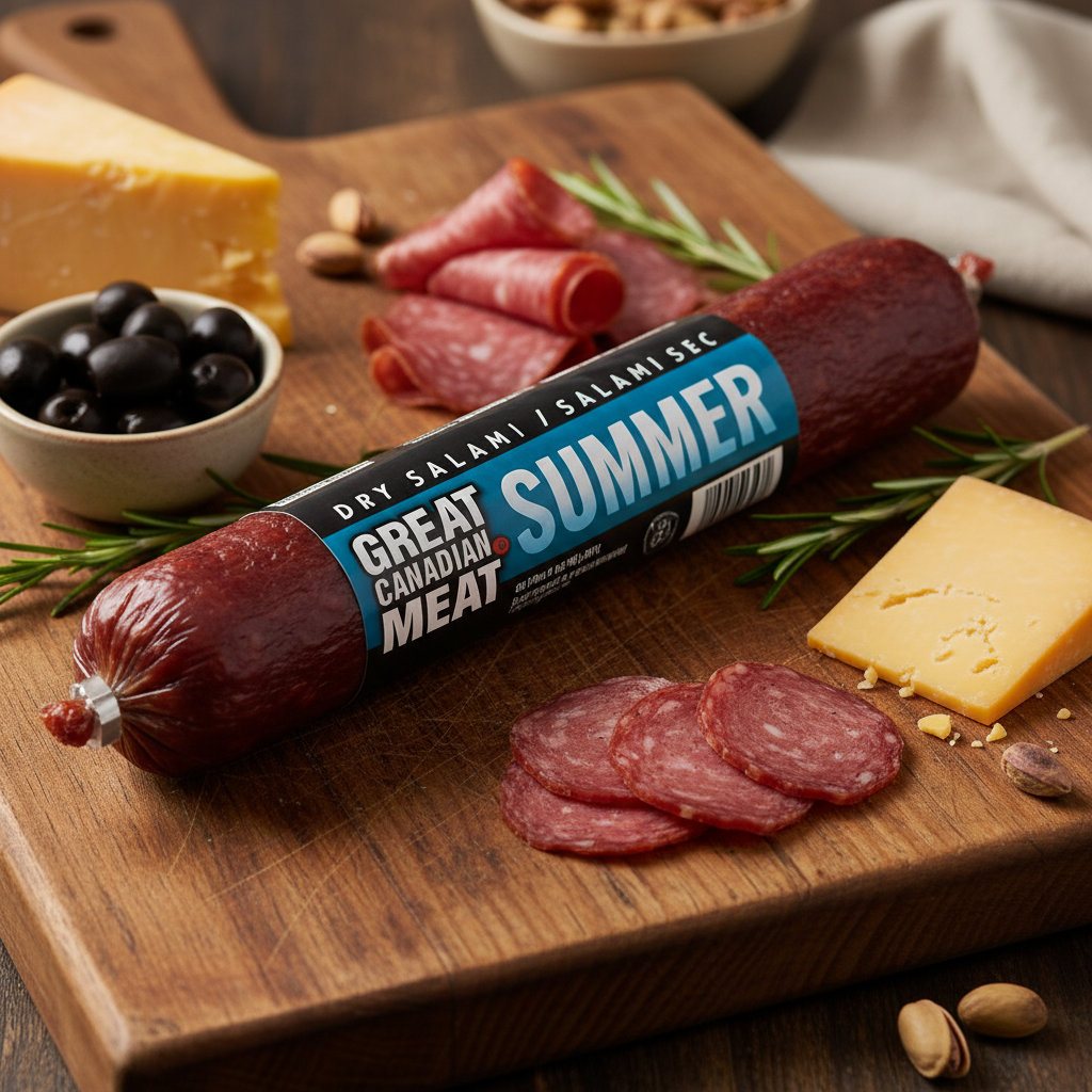 Great Canadian Meat Summer Dry Salami with premium background