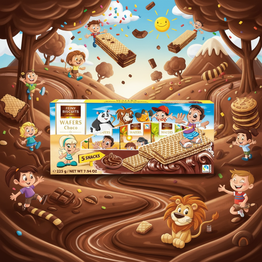Feiny Biscuits Kids Wafers Choco with playful background