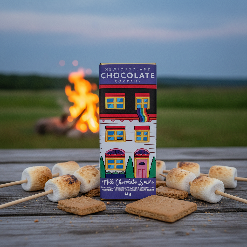 Newfoundland Chocolate Company Milk Chocolate S’more – campfire lifestyle scene