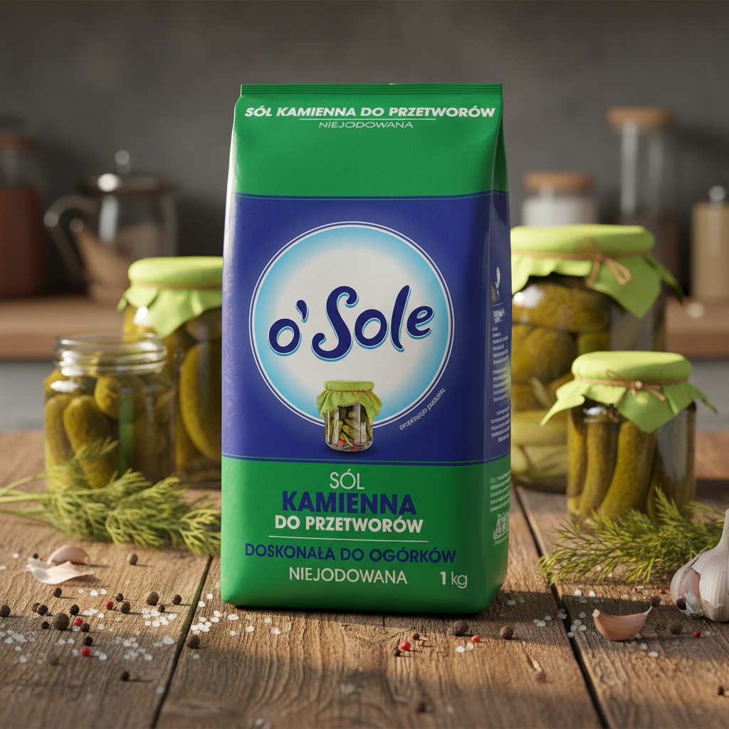 O'Sole preserving salt styled with mason jars of pickled cucumbers and fresh dill