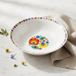 Folkstar Łowicz folk floral small bowl on marble surface with linen napkin and dried wildflowers