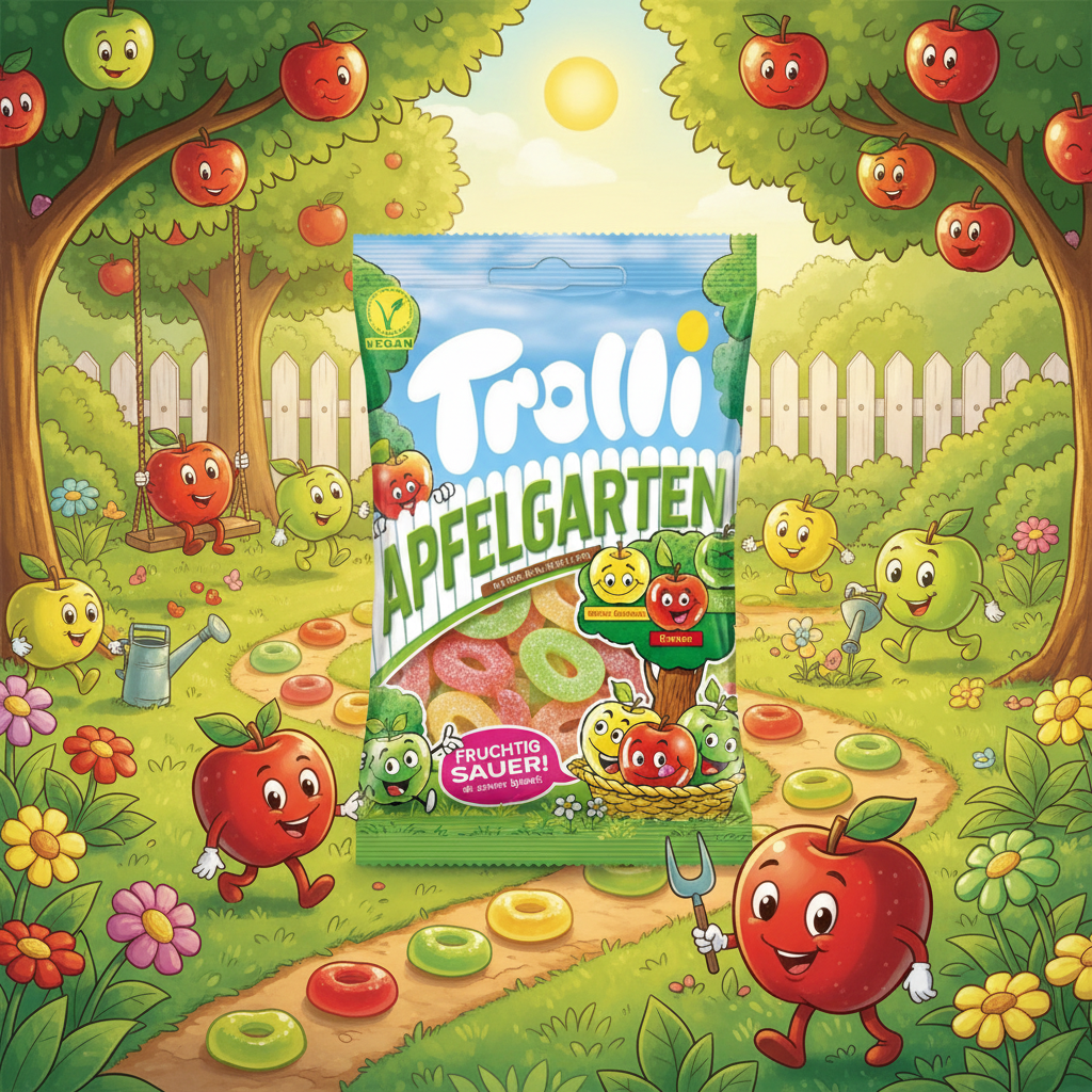 Trolli Apfelgarten with garden background