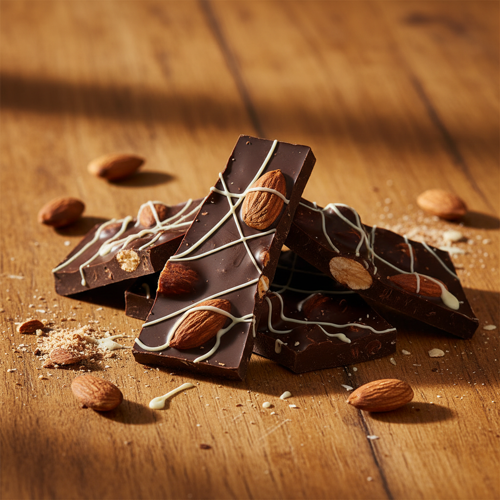 Deadly B'y Dark Chocolate Bark with Almonds – chunky bark pieces lifestyle scene