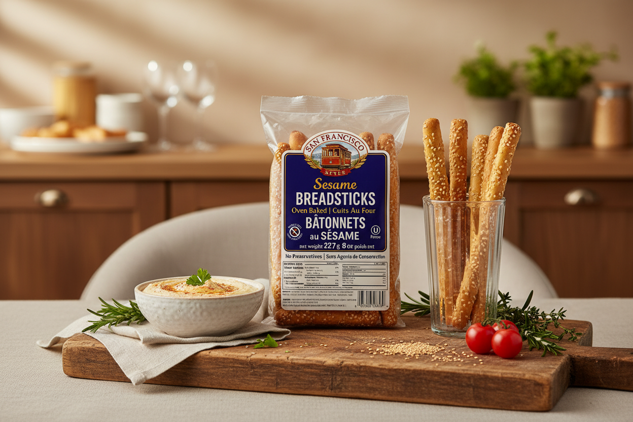 San Francisco Sesame Breadsticks with hummus