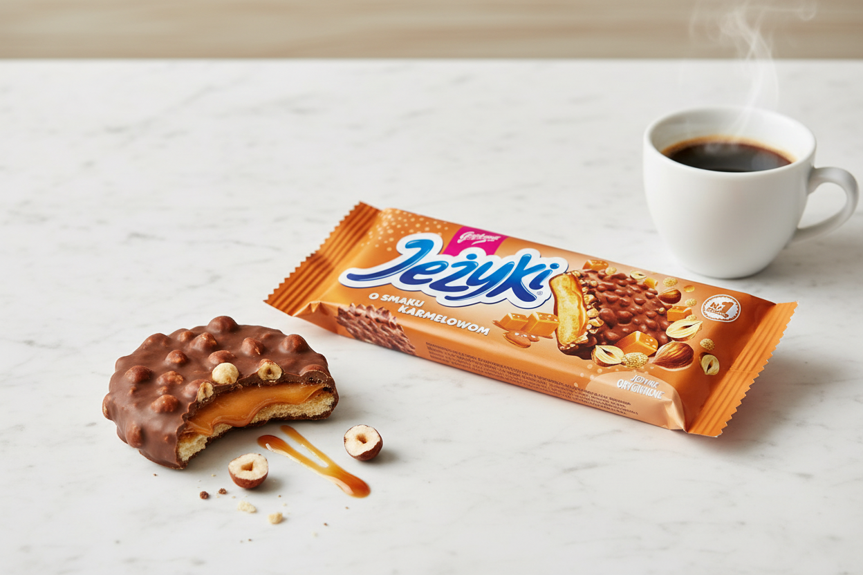 Jeżyki Caramel Wafer Bar on clean modern surface