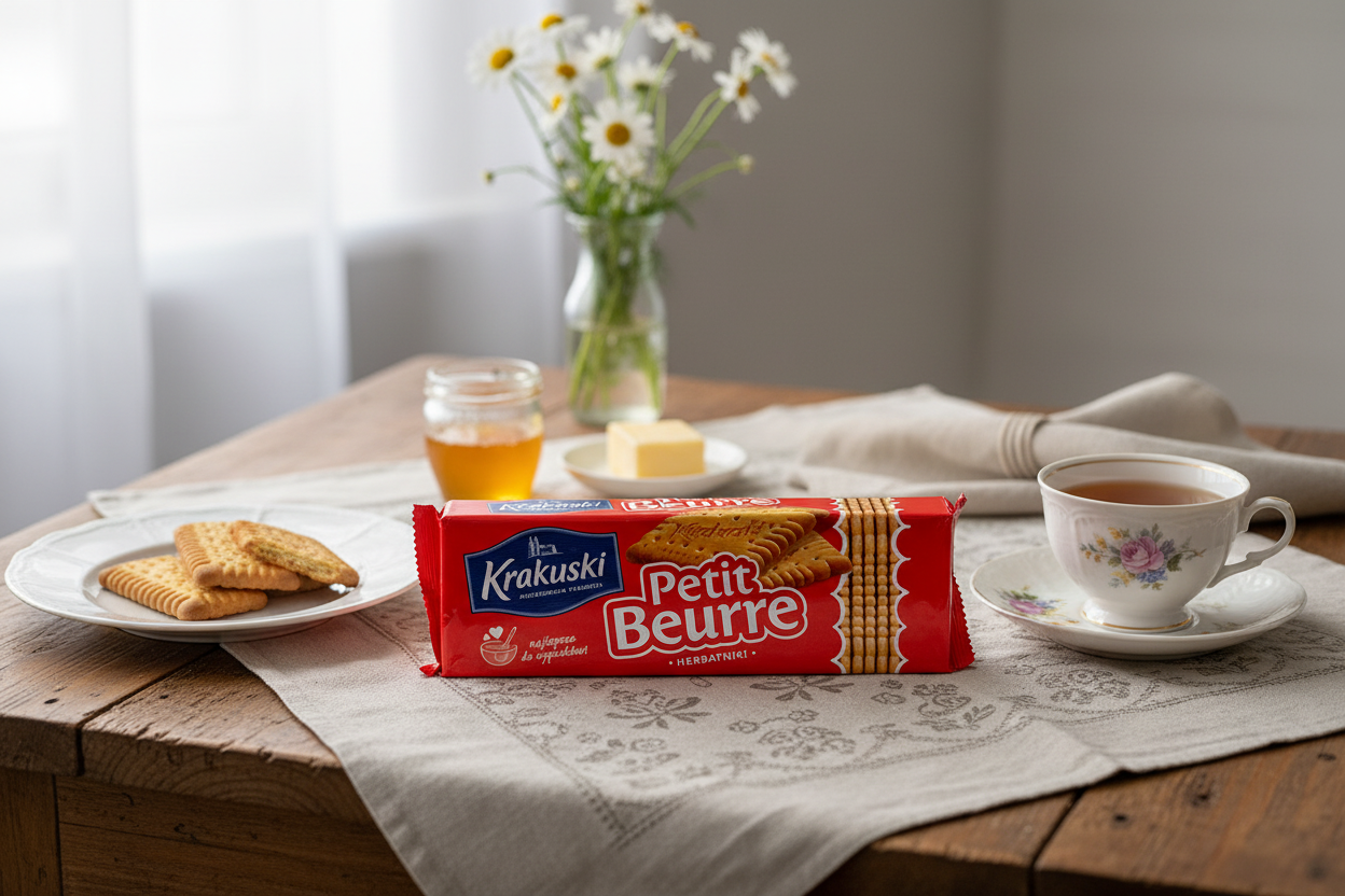 Krakuski Petit Beurre Tea Biscuits in traditional tea time setting