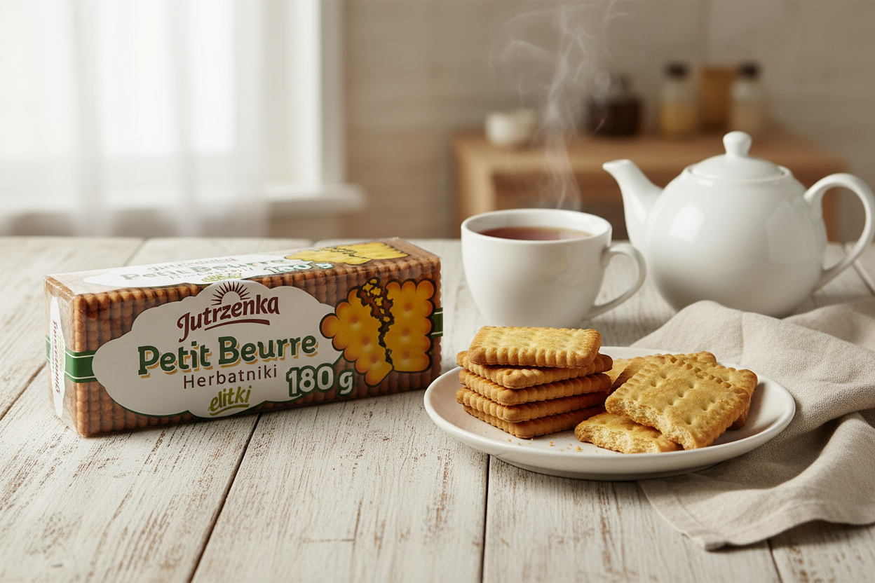 Petit Beurre Herbatniki Elitki Biscuits in warm tea time setting