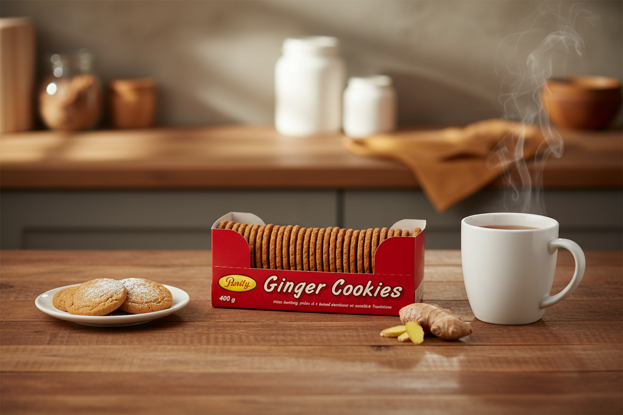 Purity Ginger Cookies with background