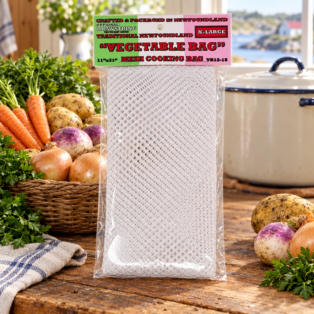 X-Large Newfoundland Mesh Vegetable Bag in a harvest-kitchen setting